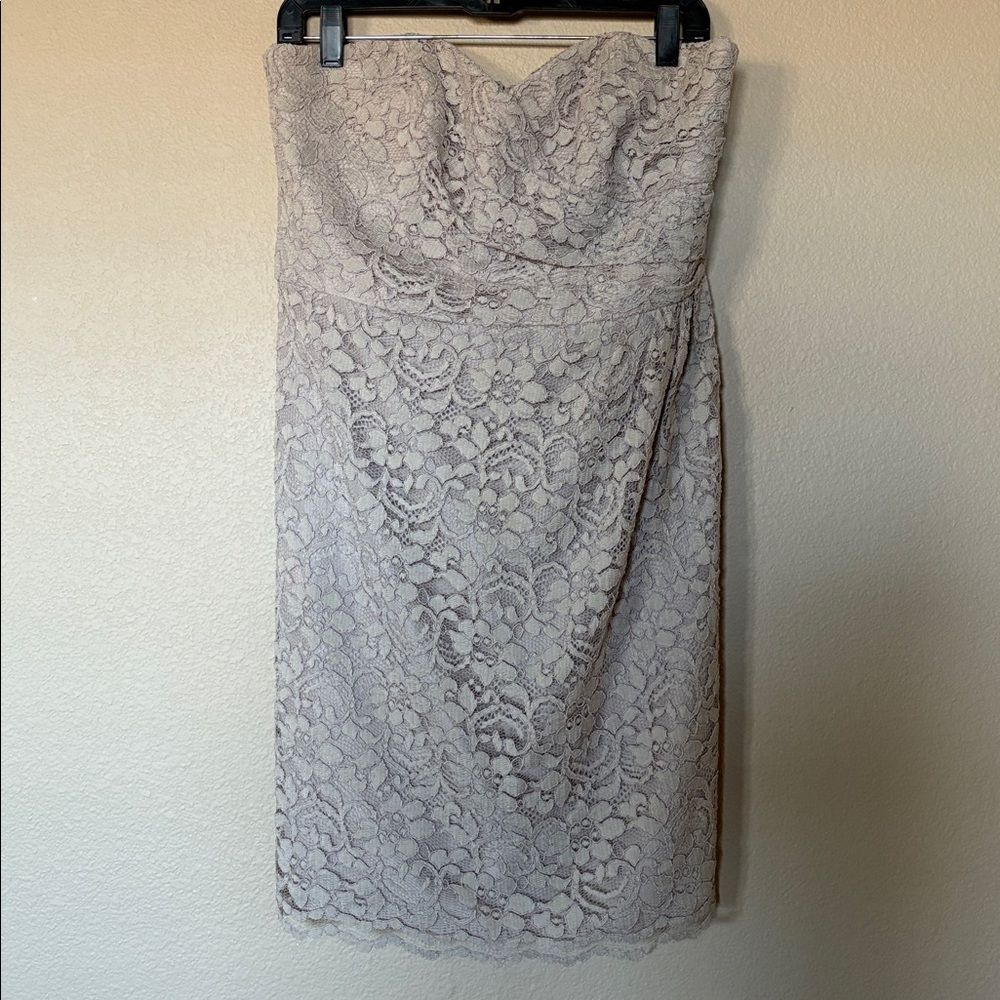 DAVIDS BRIDAL Strapless Mini Dress Floral allover LACE Bridesmaid Prom Party